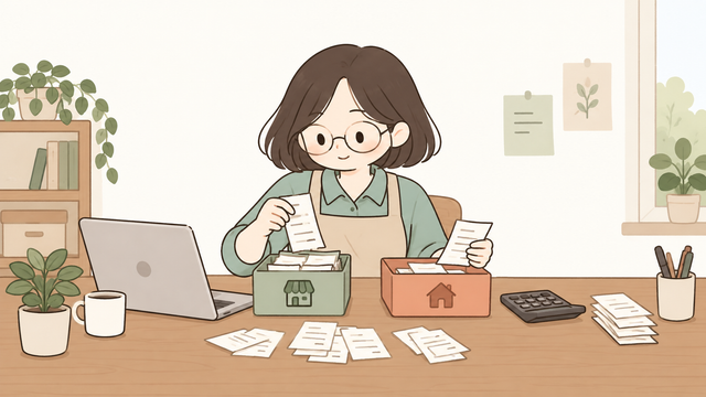 간이과세자가 사업용 지출과 개인 지출 영수증을 구분하는 모습