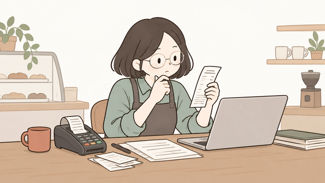 카드 단말기 영수증과 노트북 자료를 비교하며 카드매출 누락을 확인하는 사업자