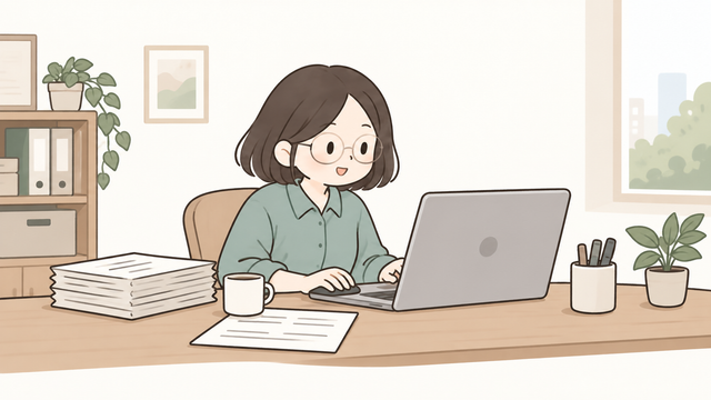 컴퓨터로 근로소득 간이지급명세서 자료를 온라인 제출하는 모습의 2D 일러스트