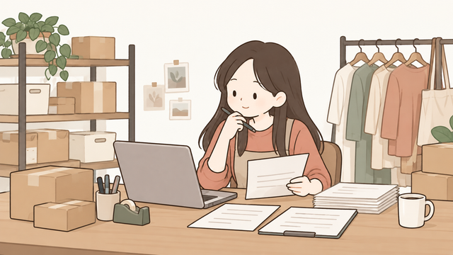 온라인 쇼핑몰 작업실에서 주문서와 결제대행 정산자료를 확인하는 판매자